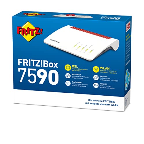 AVM FRITZ!Box 7590 Router (DSL bis 300, mesh, WLAN AC, 2,4 GHz, 5 GHz, WAN, Gigabit-LAN, DECT, USB,...