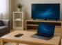 Illustration eines Heimnetzwerks mit Router, Smart-TV, Laptop und Smartphone im Wohnzimmer