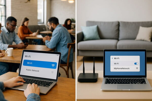 Öffentliche SSID in einem Café im Vergleich zu privatem WLAN zu Hause