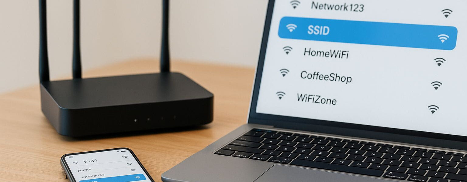 SSID auf einem Laptop und Smartphone in der WLAN-Netzwerkliste