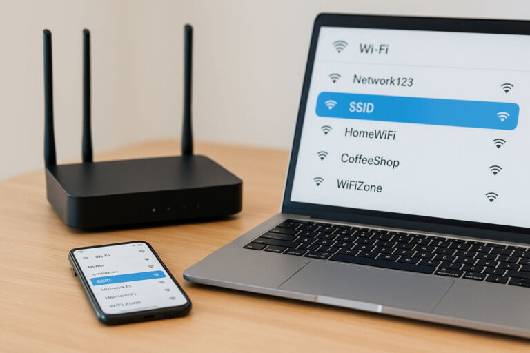 SSID auf einem Laptop und Smartphone in der WLAN-Netzwerkliste