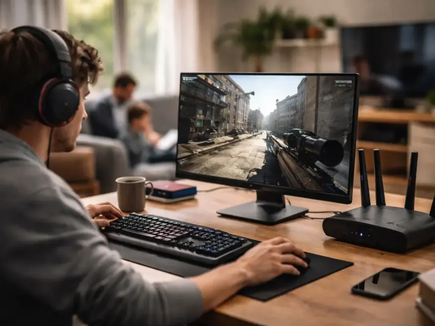 Online-Gaming im Heimnetzwerk mit mehreren aktiven Geräten und WLAN-Router