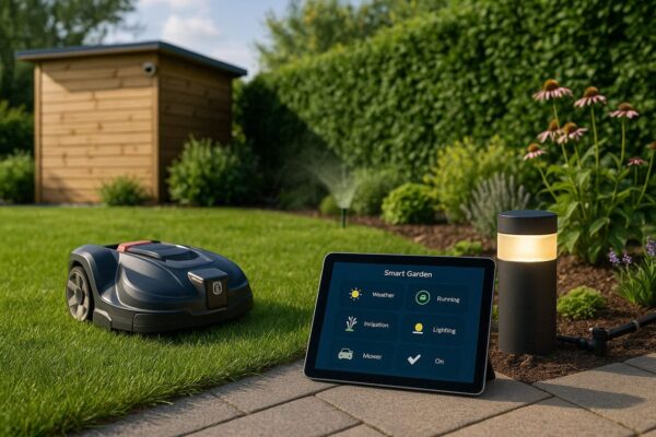 Was versteht man unter einem Smart Home im Garten? Smart Home im Garten mit Mähroboter, Bewässerungssystem und Tablet-Steuerung