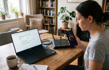 Laptop per LAN und Smartphone im WLAN zum Testen von Netzwerkproblemen