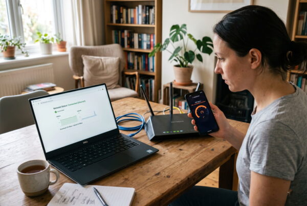 Laptop per LAN und Smartphone im WLAN zum Testen von Netzwerkproblemen