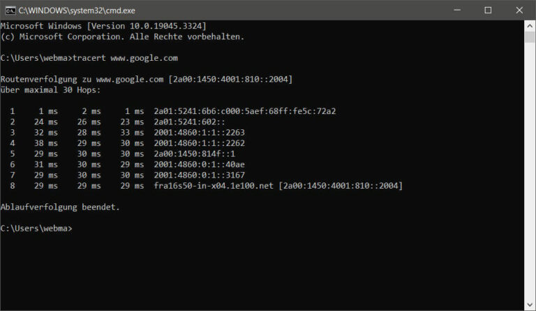 Traceroute tracert unter Windows