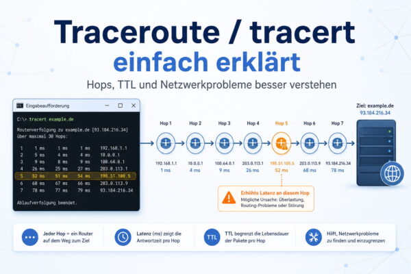 Traceroute und tracert mit Hops, TTL und Netzwerkdiagnose erklärt
