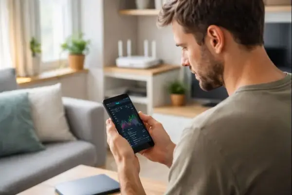 WLAN-Auslastung in der Umgebung analysieren Analyse der WLAN-Auslastung in der Wohnung mit einer App auf dem Smartphone