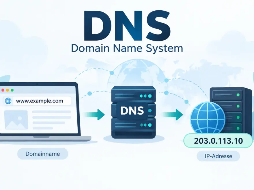 DNS Domain Name System – Umwandlung eines Domainnamens in eine IP-Adresse über einen DNS-Server