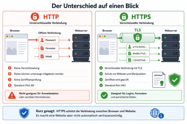 HTTP und HTTPS im direkten Vergleich Vergleich von HTTP und HTTPS mit den wichtigsten Unterschieden bei Verschlüsselung und Sicherheit