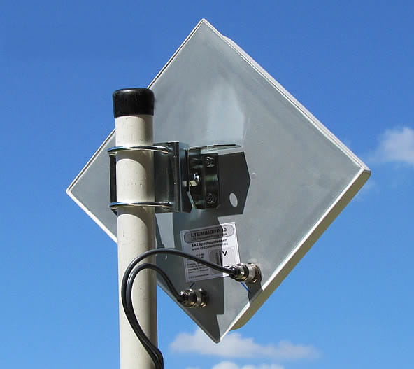 Antenne für LTE MIMO Technologie mit 2 Anschlüssen von versetzten Innen-Antennen (Nutzung der Antennendiversität)
