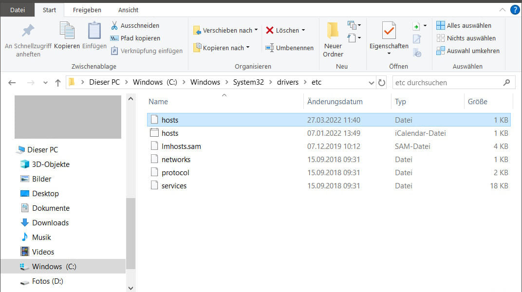 Hosts-Datei unter Windows