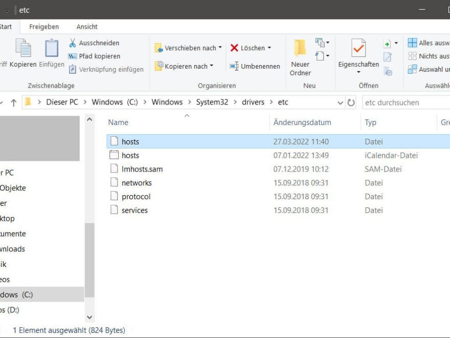 Hosts-Datei unter Windows