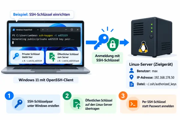 SSH-Schlüssel unter Windows 11 erstellen und für die Anmeldung an einem Linux-Server verwenden
