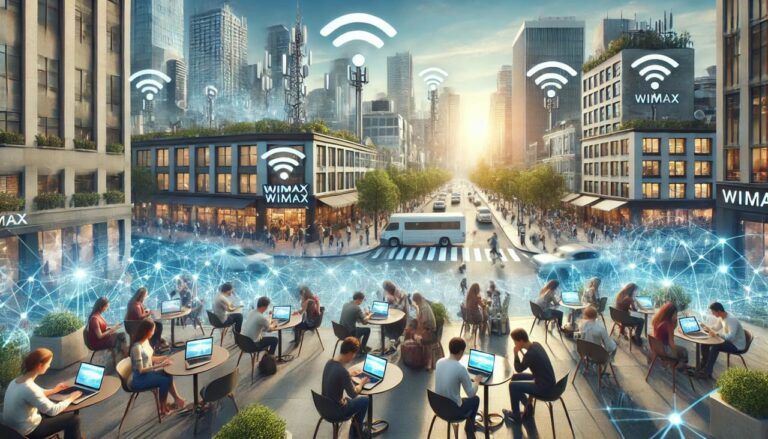 Realistische Stadtlandschaft mit WiMAX-Technologie