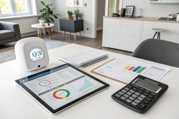 Smart-Home-Geräte mit Budgetplanung und Förderdokumenten – Kosten und Fördermöglichkeiten beim Nachrüsten eines Smart Homes.