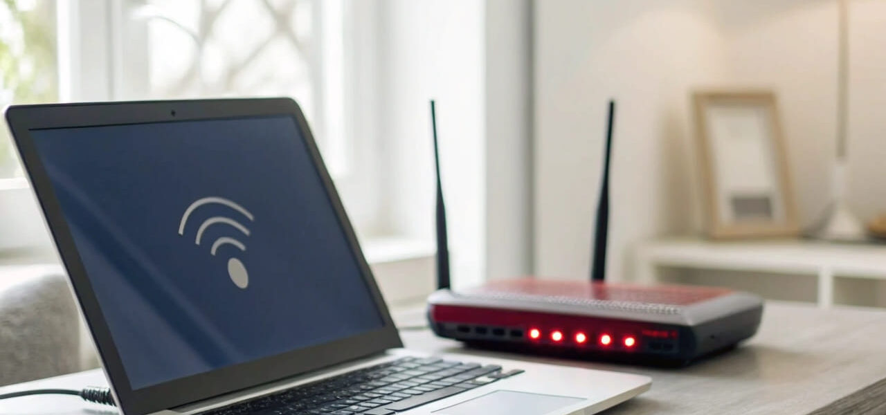 Laptop mit WLAN-Verbindung, aber kein Internetzugang – Fehlermeldung auf dem Bildschirm