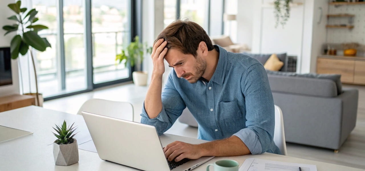 Frustrierter Nutzer prüft Fritz.Box bei Verbindungsproblemen im Heimnetzwerk – Fritz.Box nicht erreichbar