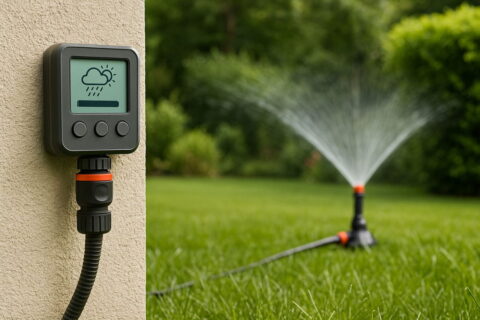 Wetterbasierte Gartenbewässerung mit Smart-Controller und Rasensprenger