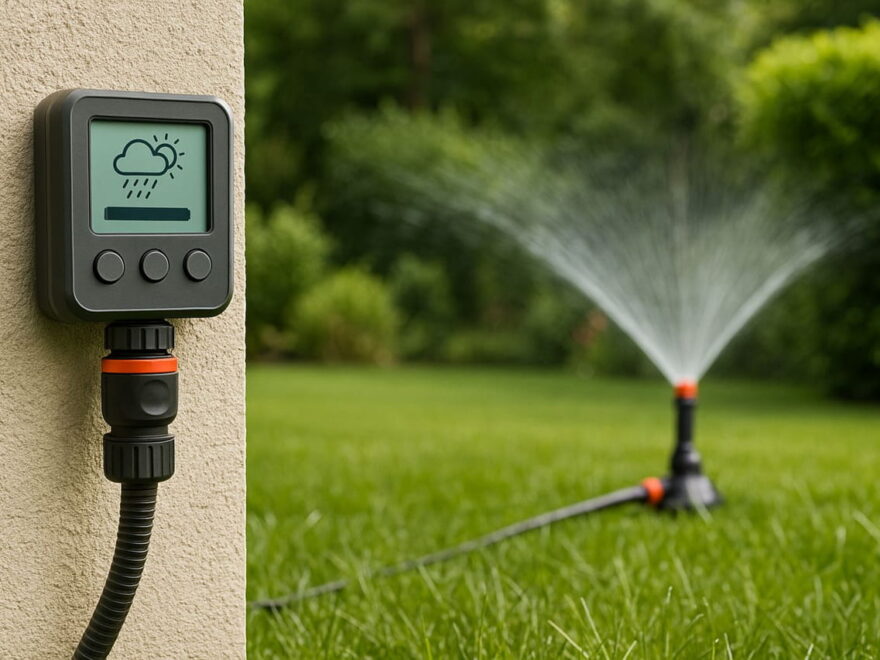 Wetterbasierte Gartenbewässerung mit Smart-Controller und Rasensprenger