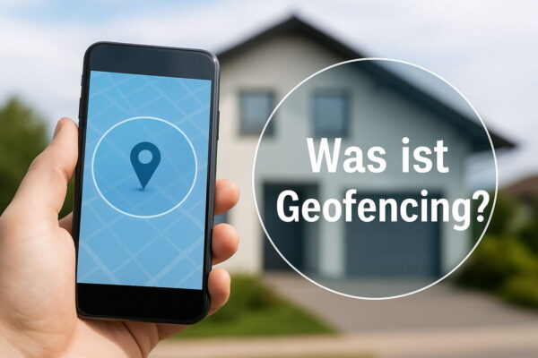 Was ist Geofencing? Einfach erklärt mit Beispielbild Smartphone mit Standortanzeige vor Haus – Geofencing einfach erklärt