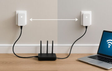 Powerline-Adapter im Einsatz – Netzwerkverbindung über das Stromnetz zwischen zwei Räumen