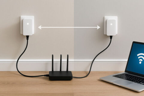 Powerline-Adapter im Einsatz – Netzwerkverbindung über das Stromnetz zwischen zwei Räumen