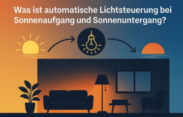 Automatische Lichtsteuerung bei Sonnenaufgang und Sonnenuntergang im Wohnzimmer visualisiert
