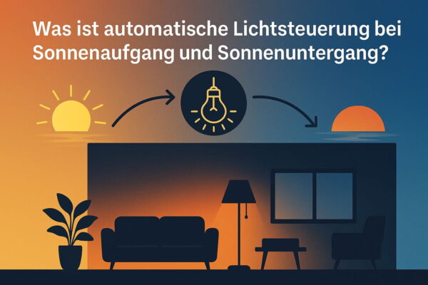 Was ist automatische Lichtsteuerung bei Sonnenaufgang und Sonnenuntergang? Automatische Lichtsteuerung bei Sonnenaufgang und Sonnenuntergang im Wohnzimmer visualisiert
