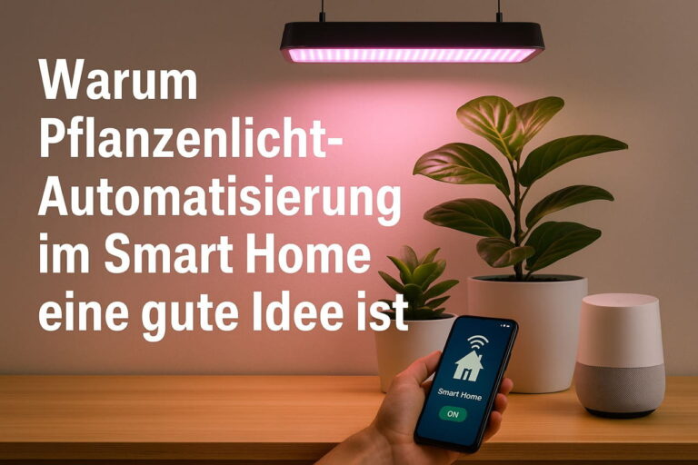Zwei Pflanzen unter LED-Pflanzenlicht, gesteuert per Smartphone im Smart Home