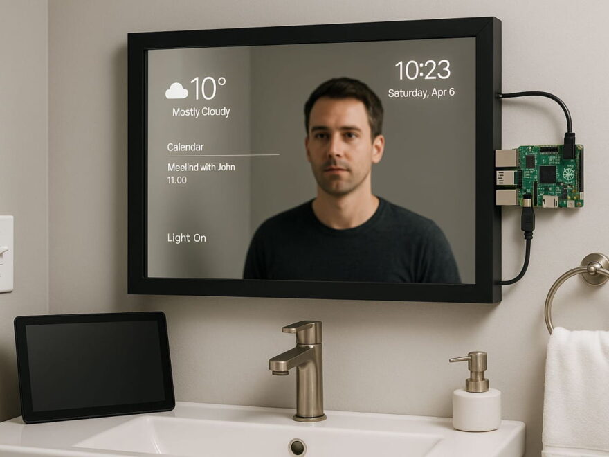 Smart Mirror zeigt Wetter, Uhrzeit und Kalender – Beispiel für Aufbau und Funktionsweise eines intelligenten Spiegels