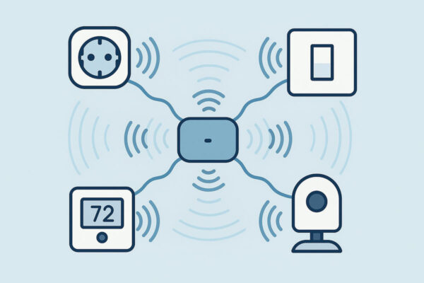Stabiles Z-Wave Mesh-Netzwerk für große Smart-Home-Reichweite Z-Wave Mesh-Netzwerk mit verbundenen Smart-Home-Geräten