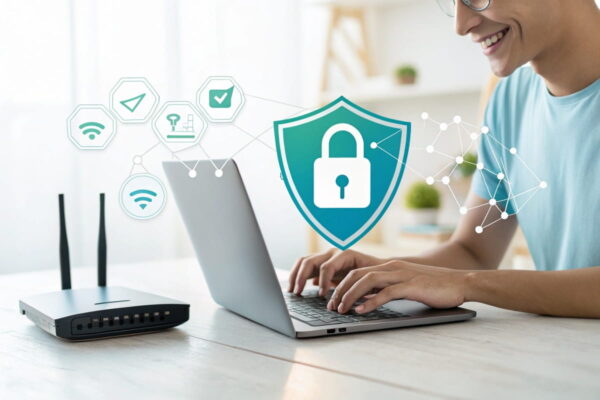 So schützt du dich effektiv vor Man-in-the-Middle-Angriffen Sicherheitsmaßnahmen gegen Man-in-the-Middle-Angriffe wie VPN, HTTPS und Router-Schutz grafisch dargestellt