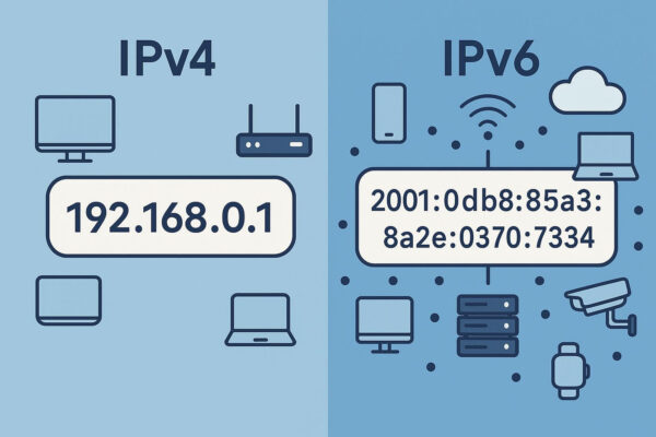 Vergleich zwischen IPv4- und IPv6-Format bei IP-Adressen mit unterschiedlicher Geräteanzahl