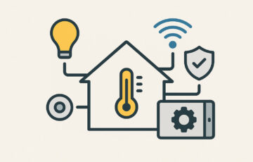 Illustration zeigt, wie Hausautomatisierung durch vernetzte Geräte und zentrale Steuerung im Smart Home funktioniert.