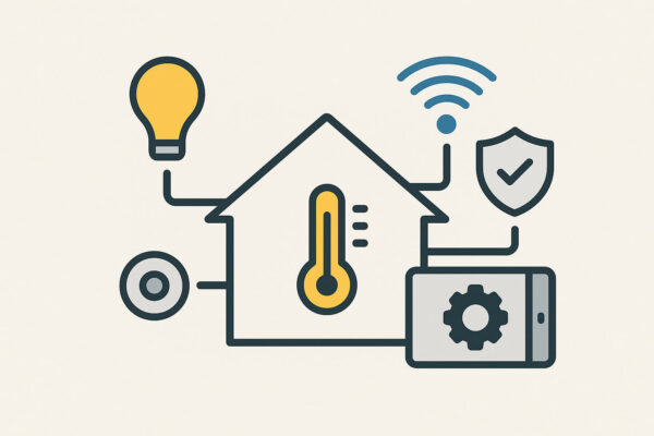 Wie Hausautomatisierung im Smart Home funktioniert Illustration zeigt, wie Hausautomatisierung durch vernetzte Geräte und zentrale Steuerung im Smart Home funktioniert.