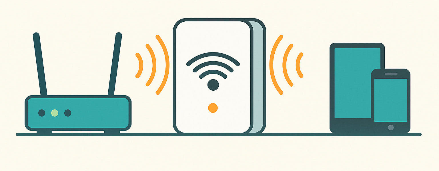 WLAN-Repeater verstärkt das Funksignal zwischen Router und Endgerät