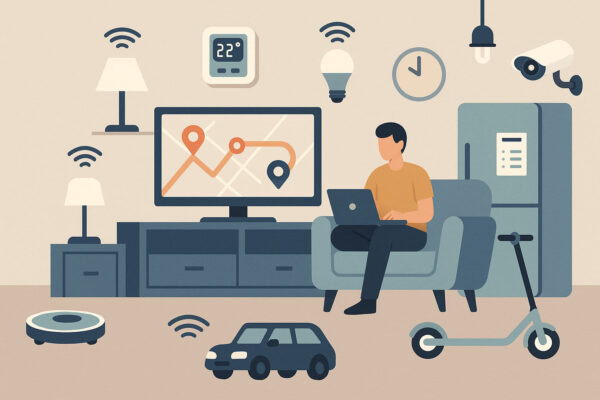 IoT im Alltag mit vernetzten Geräten wie Smart Home, Scooter und TV