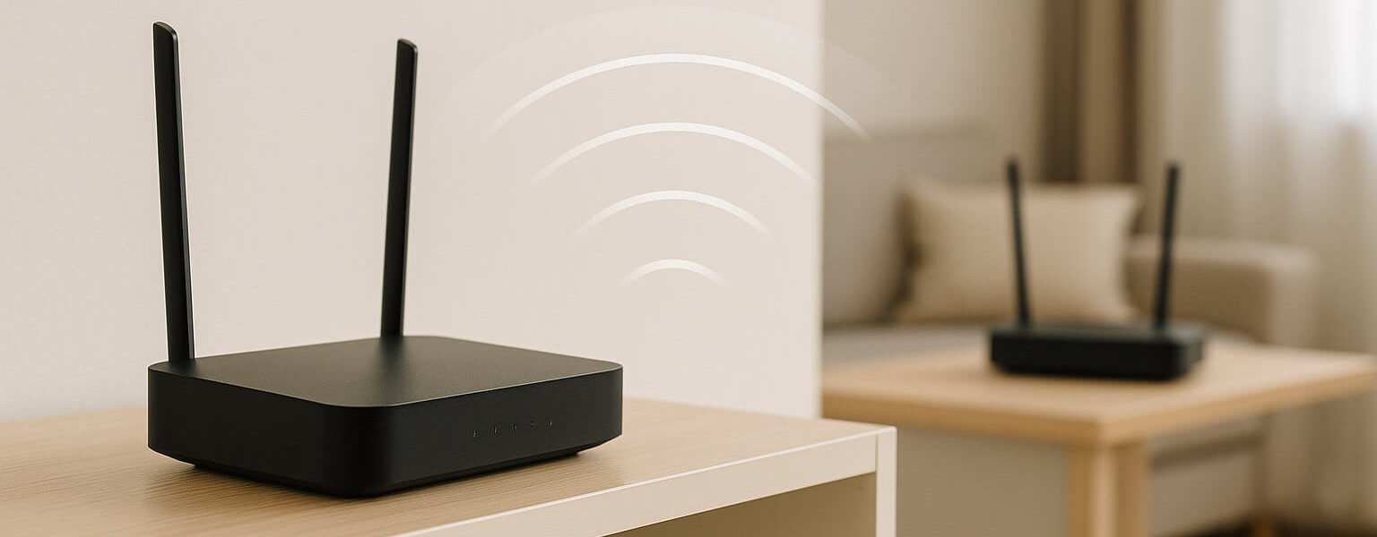 Zwei WLAN-Router in einem Zuhause zeigen die Verbindung im Repeater-Betrieb