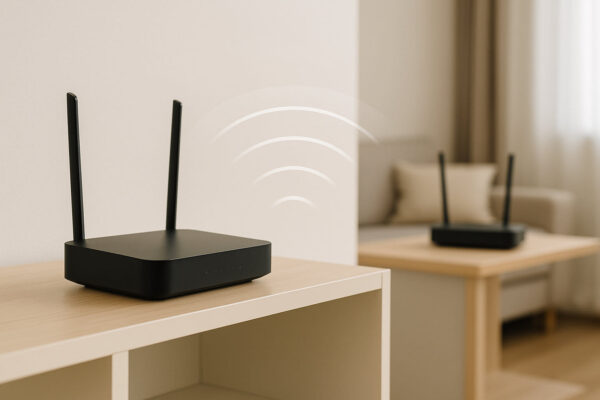 WLAN-Router als Repeater – Erklärung der Funktion Zwei WLAN-Router in einem Zuhause zeigen die Verbindung im Repeater-Betrieb