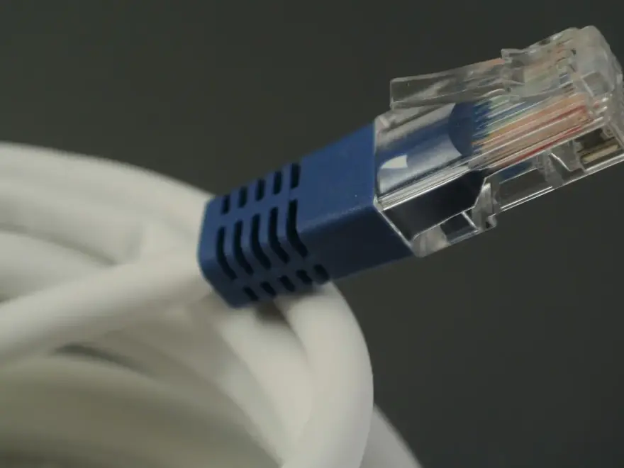 RJ45-Stecker eines Netzwerkkabels als Beispiel für Cat 7 und Cat 8