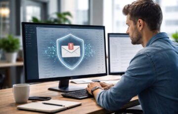 E-Mail Sicherheit als digitales Aushängeschild einer Domain bei der Arbeit am Desktop