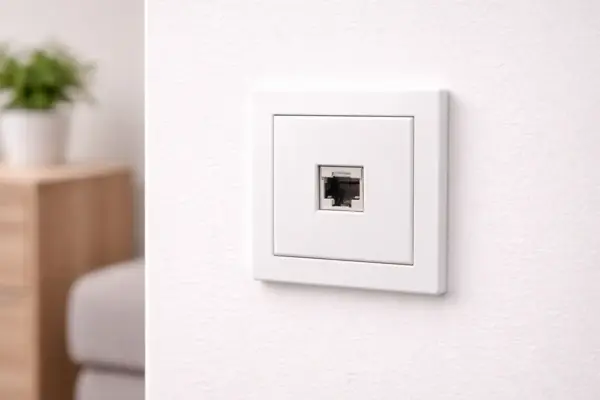Netzwerkdose anschließen – fertig montierte RJ45-Dose in der Wand