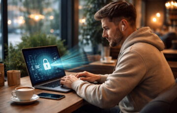 VPN schützt Daten im öffentlichen WLAN beim Arbeiten im Café