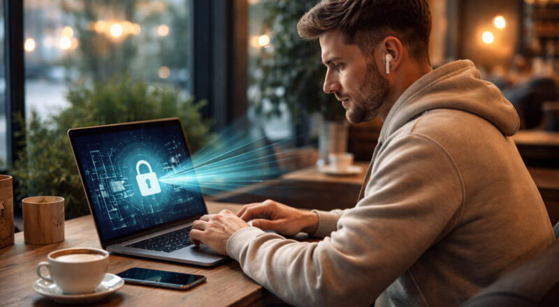 VPN schützt Daten im öffentlichen WLAN beim Arbeiten im Café