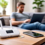Mobiles Internet vs. WLAN im Heimnetz: LTE-Router mit SIM-Karte als Internetquelle im Wohnzimmer