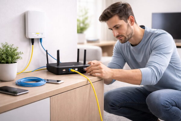 Glasfaser-Modem mit Router verbinden und korrekt anschließen im Heimnetzwerk