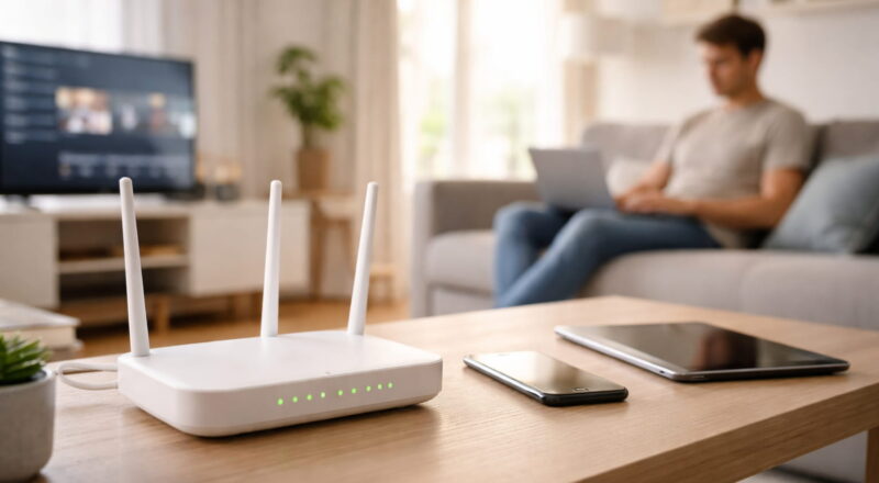 heimnetzwerk einrichten grundlagen Heimnetzwerk mit Router und verbundenen Geräten im Alltag