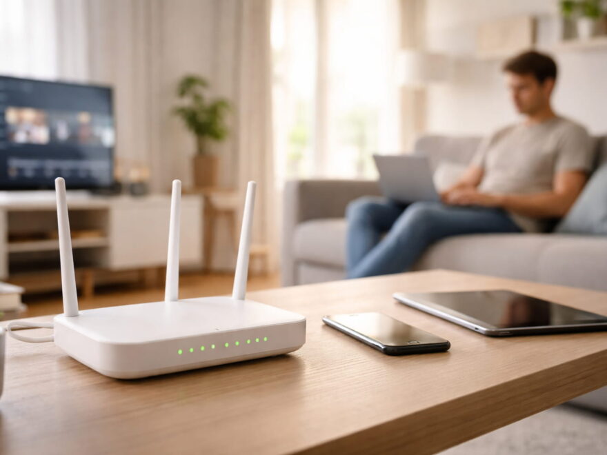Heimnetzwerk mit Router und verbundenen Geräten im Alltag