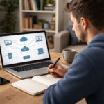 TCP/IP Grundlagen: Laptop mit Netzwerkdarstellung und Router im Heimnetzwerk